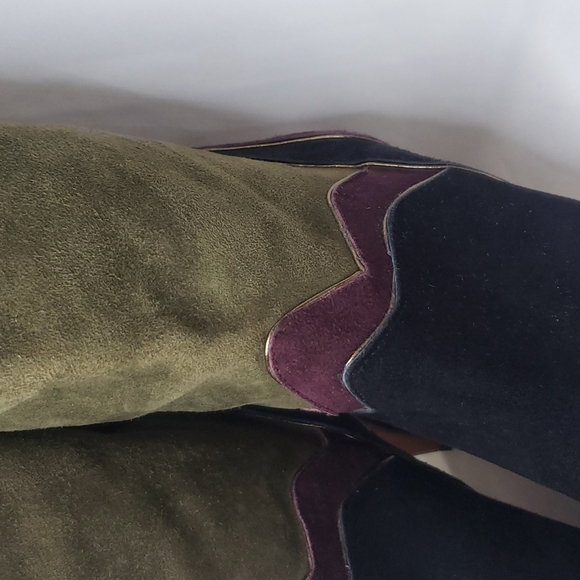 NWT GRAZIA Suede Patchwork Kitten Heel Slouchy Tall Boots Made in Spain - Picture 5 of 10